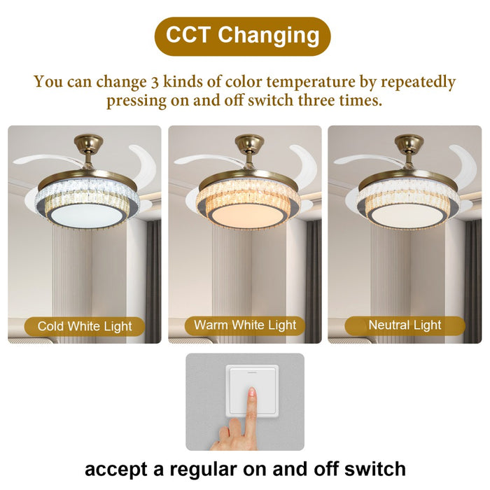 Windora Aurea 42" Gold Dual-Tone Crystal DC Ceiling Fan w/ 3CCT LED Remote Control