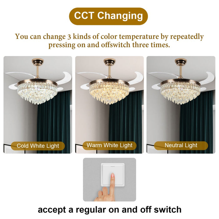 Windora Seraphina 42" Crystal Cascade DC Ceiling Fan w/ 3CCT LED Remote Control