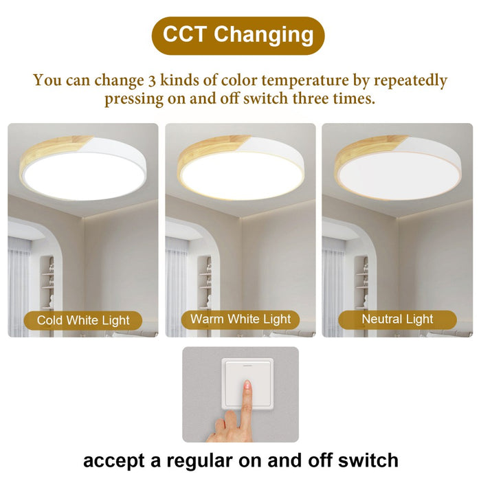 Elwyn 36W Wood Accent Tri-Colour Ceiling Oyster Light – 40cm