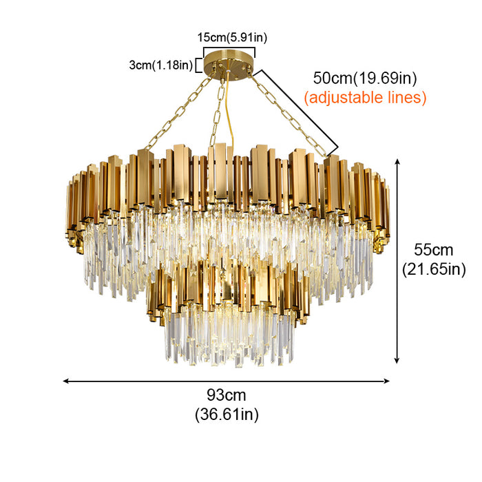 Luxury Round LED Crystal Chandelier 3CCT Hanging Ceiling Staircase Pendant Light