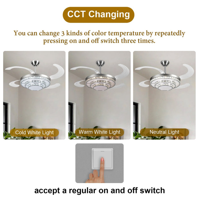 Windora Alinor 42" Spiral Crystal Chandelier DC Ceiling Fan w/ 3CCT LED Remote Control