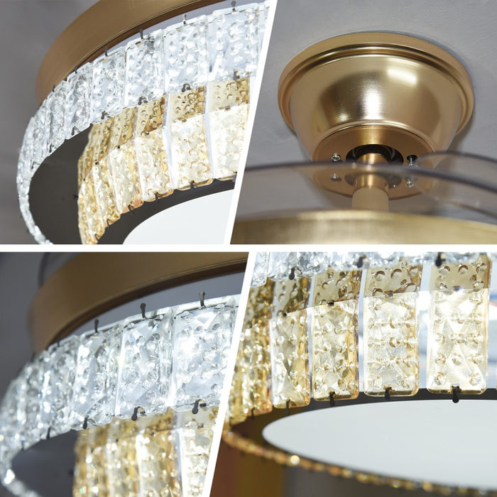 Windora Aurea 42" Gold Dual-Tone Crystal DC Ceiling Fan w/ 3CCT LED Remote Control