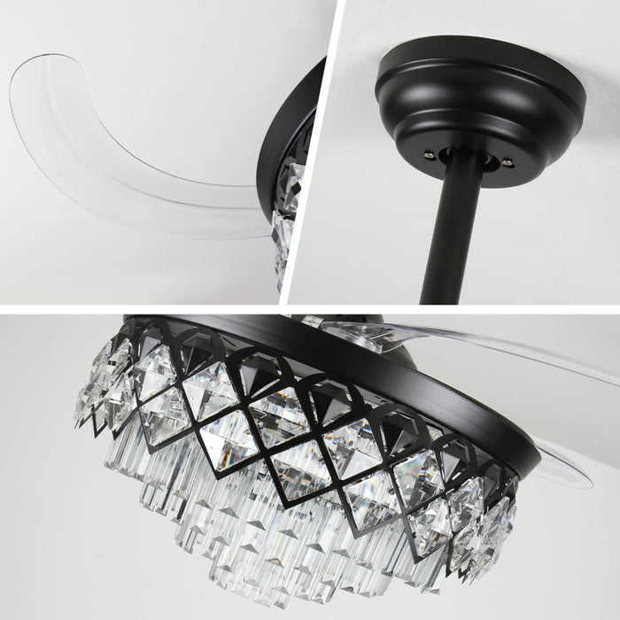 Windora Seraphine 42" Black Lattice Crystal Chandelier Fan