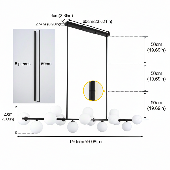 Mid-Century 15 Globe Linear Pendant 1.5m Gold/Black