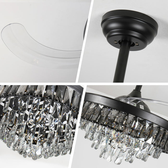Windora Nyx 42" Black Crystal Chandelier Fan