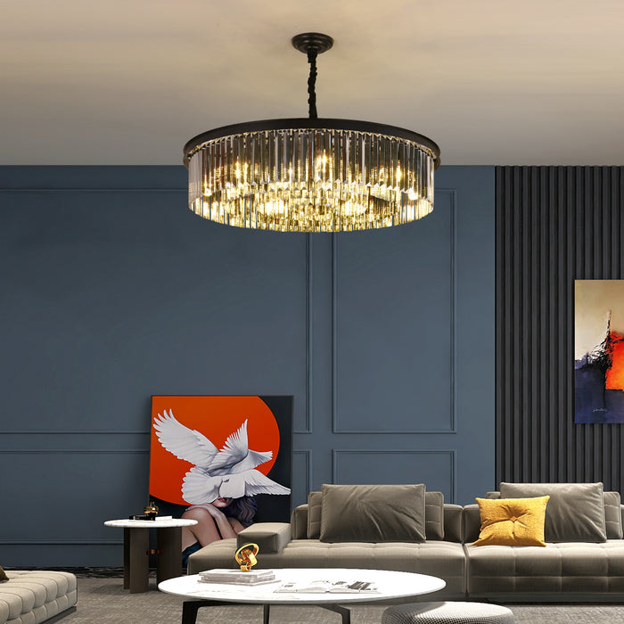 Modern Round Crystal Chandelier 3CCT 9 Light Ceiling Pendant Hanging Light Smoke