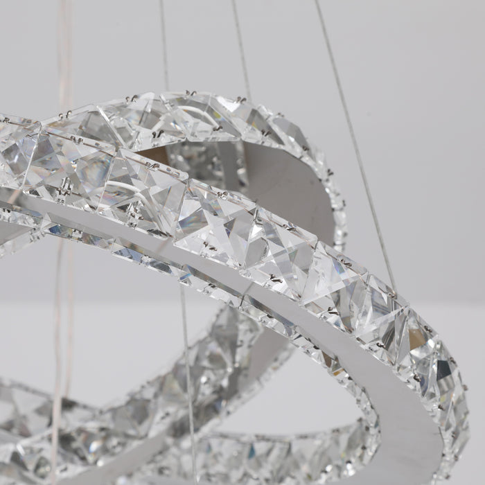 Luxury 3 Ring LED Crystal Chandelier Dimmable 3CCT Pendant Ceiling Lounge Light