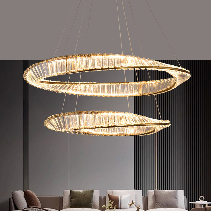 Modern Ring LED Crystal Chandelier 3CCT Pendant Ceiling Living Room Lounge Light
