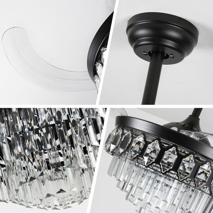 Windora Elowen 42" Black Crystal Chandelier Fan