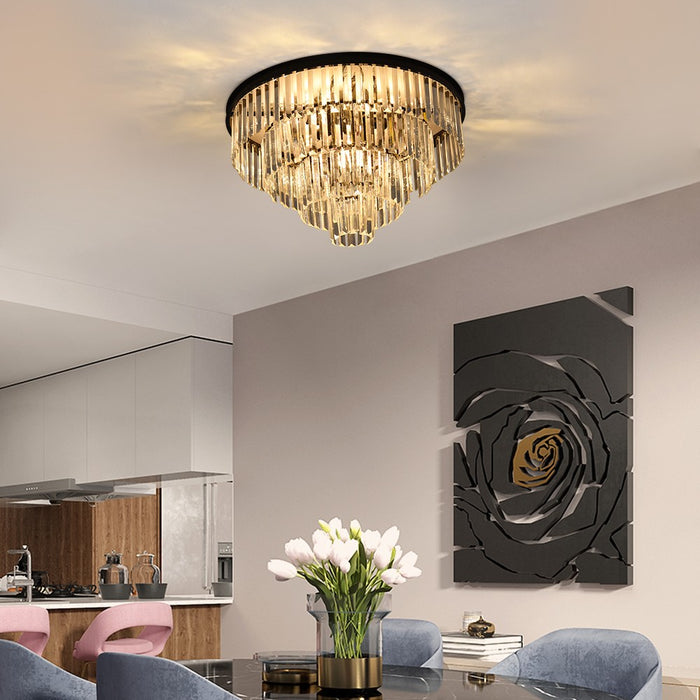 Brionne Crystal Tiered Flush Mount Chandelier 60/80cm Gold/Black