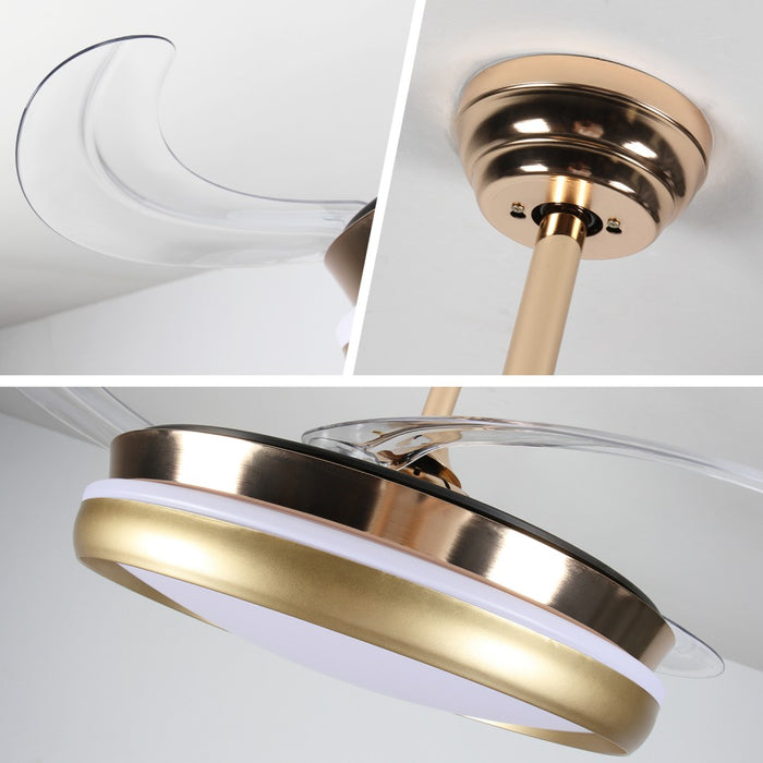 Windora Solene 42" Gold Retractable Blade DC Ceiling Fan w/ 3CCT LED Remote