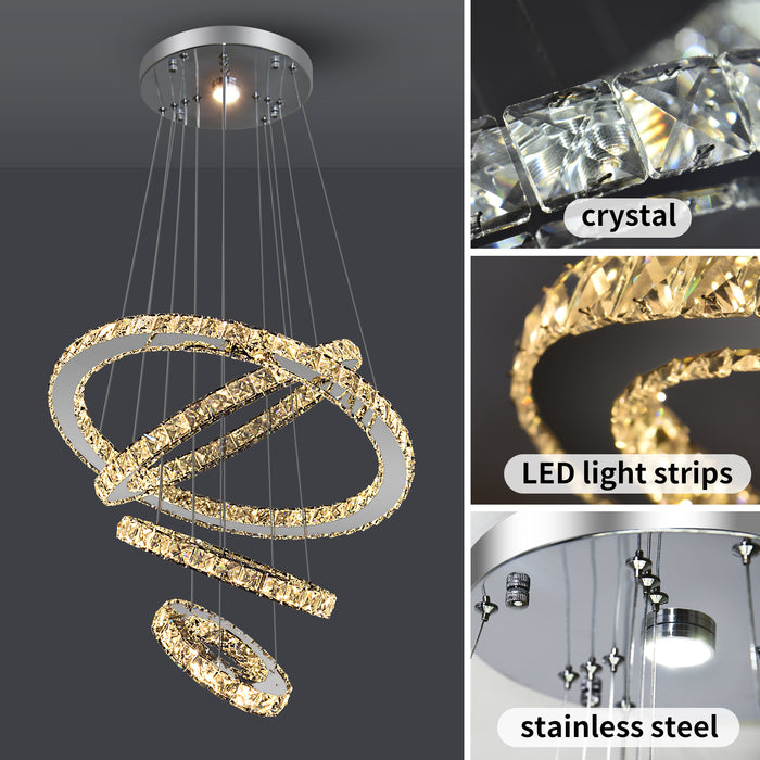 Malara 4-Ring Dimmable Crystal Chandelier – Silver Finish