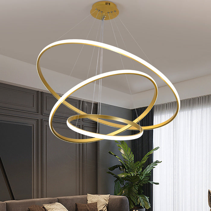 Modern 3 Ring LED Black/Gold Luxury Chandelier 3CCT Pendant Ceiling Lounge Light