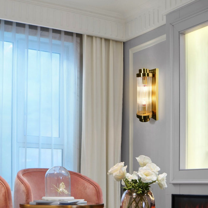Eira Luxe Ribbed Glass Indoor Wall Light – Gold / Black