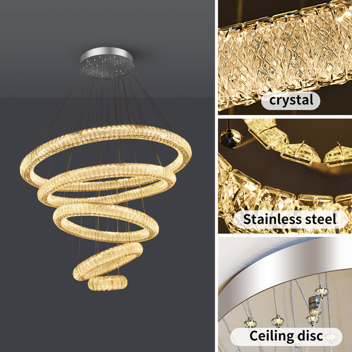 Miralia 5-Ring Dimmable Crystal Chandelier - Silver Finish