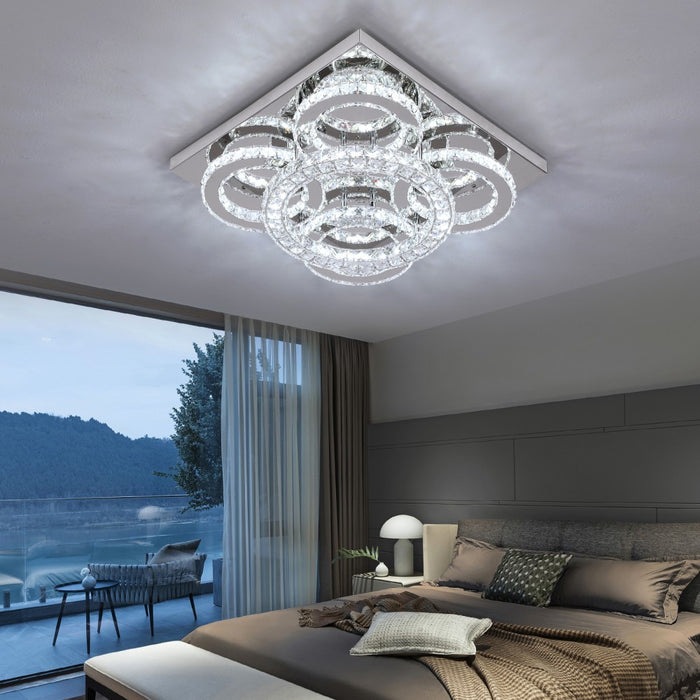 Aveline 51W Crystal Square Flush Mount 3CCT Dimmable Chandelier Light