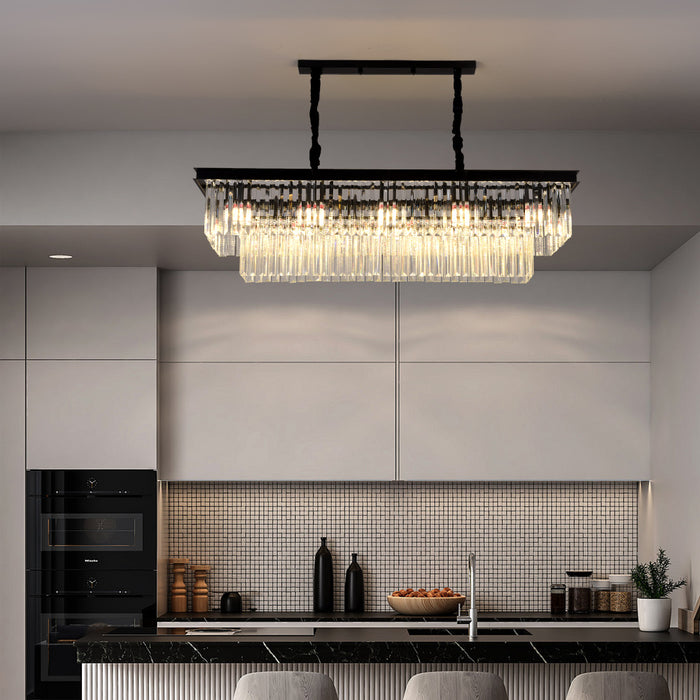 Modern Crystal Chandelier 3CCT 10 Light Ceiling Pendant Hanging Light Black Gold