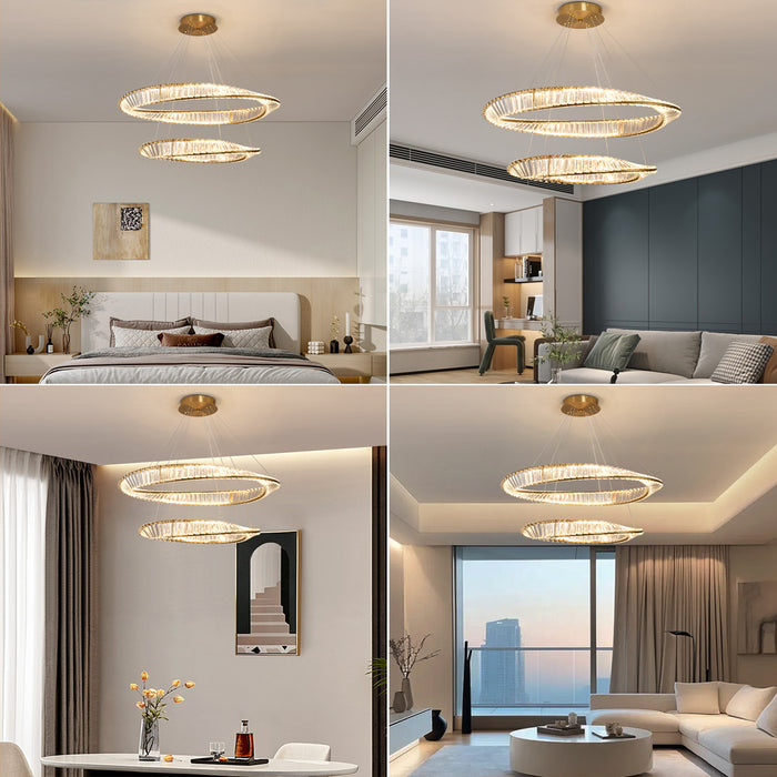 Modern Ring LED Crystal Chandelier 3CCT Pendant Ceiling Living Room Lounge Light