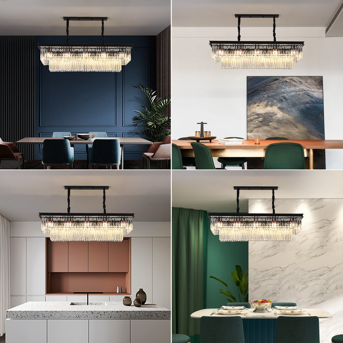 Modern Crystal Chandelier 3CCT 10 Light Ceiling Pendant Hanging Light Black Gold
