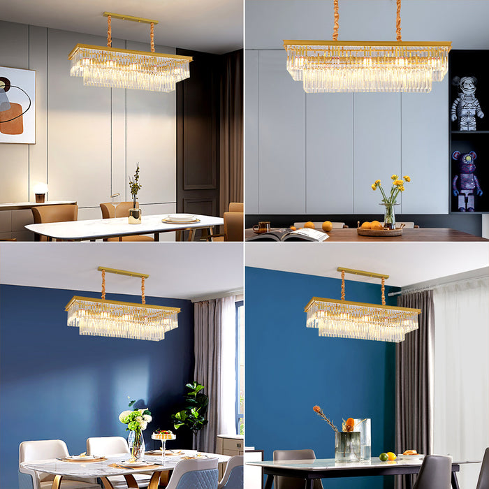 Modern Crystal Chandelier 3CCT 10 Light Ceiling Pendant Hanging Light Black Gold