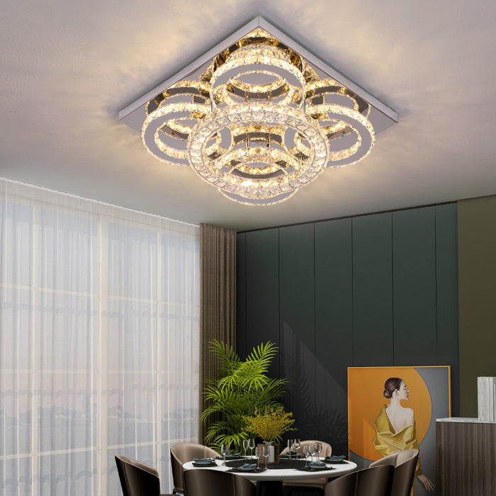 Aveline 51W Crystal Square Flush Mount 3CCT Dimmable Chandelier Light