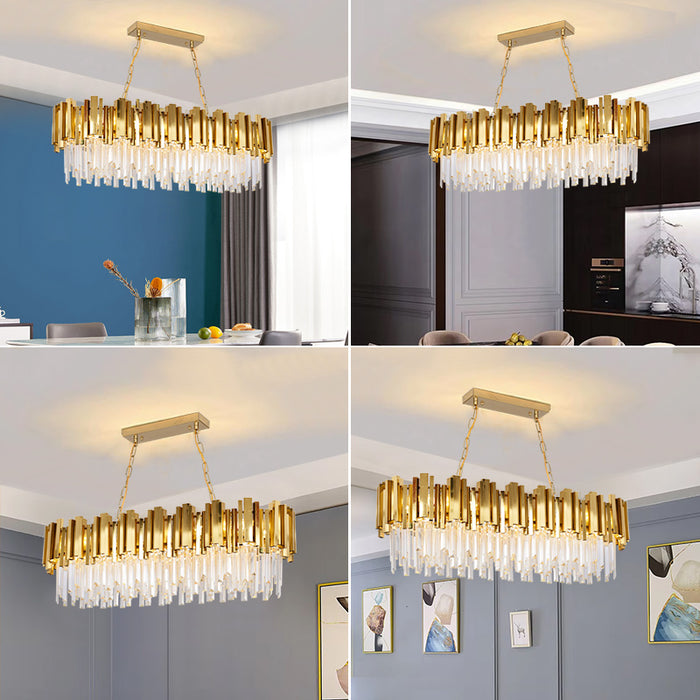 Modern Crystal Chandelier 3CCT Pendant Ceiling Island Light Linear Bulb Included