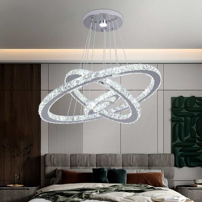 Maleny 3-Ring Crystal Chandelier – Silver Finish