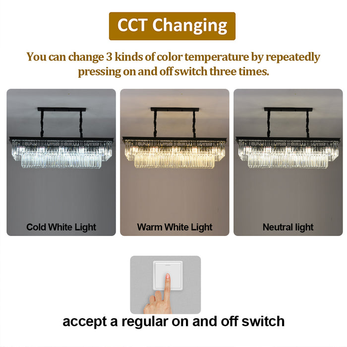 Modern Crystal Chandelier 3CCT 10 Light Ceiling Pendant Hanging Light Black Gold