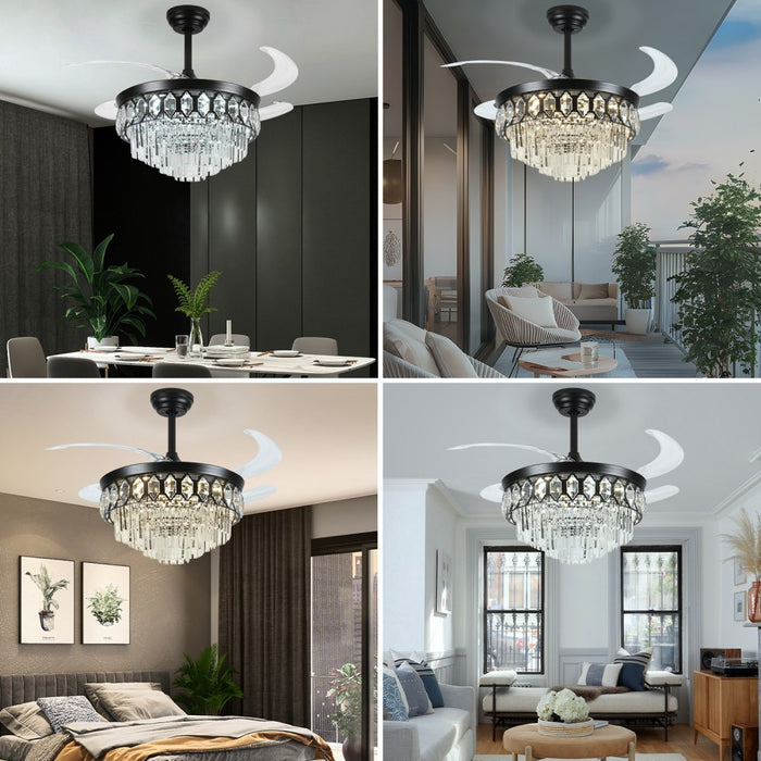 Windora Elowen 42" Black Crystal Chandelier Fan