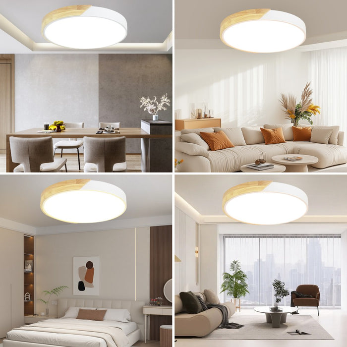 Elwyn 36W Wood Accent Tri-Colour Ceiling Oyster Light – 40cm