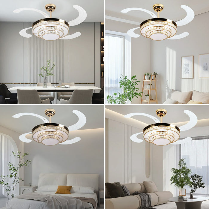 Windora Thalira 42" Spiral Crystal Chandelier DC Ceiling Fan w/ 3CCT LED Remote Control