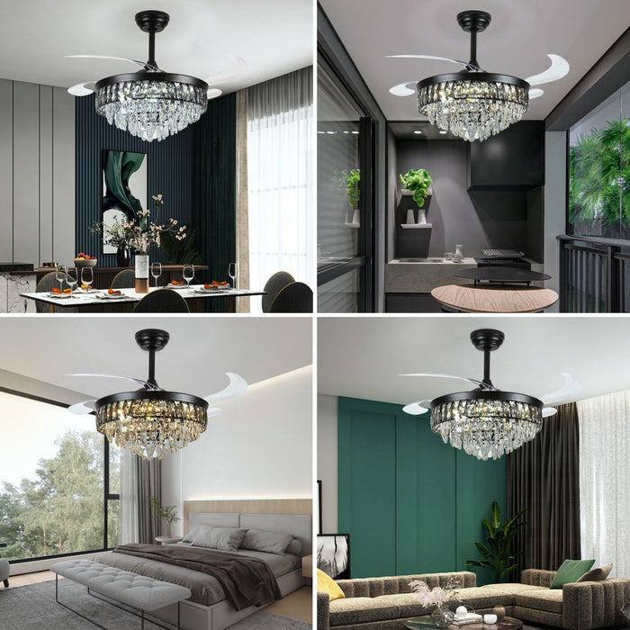 Windora Nyx 42" Black Crystal Chandelier Fan
