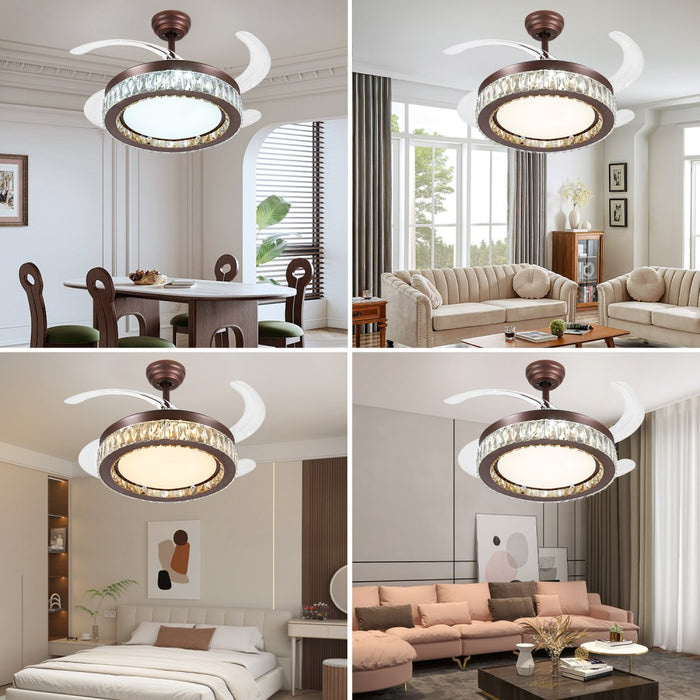 Windora Calista 42" Antique Bronze Crystal Chandelier DC Ceiling Fan w/ 3CCT LED Remote Control