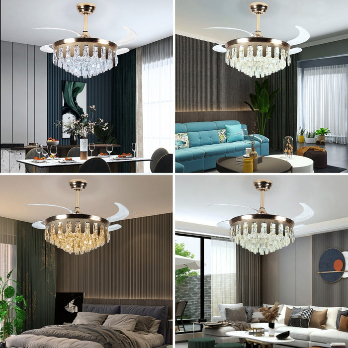 Windora Valen 42" Gold Crystal Chandelier Fan