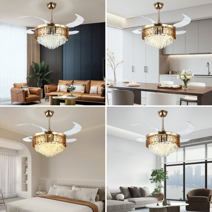 Windora Solenne 42" Gold Crystal Chandelier DC Ceiling Fan w/ 3CCT LED Remote