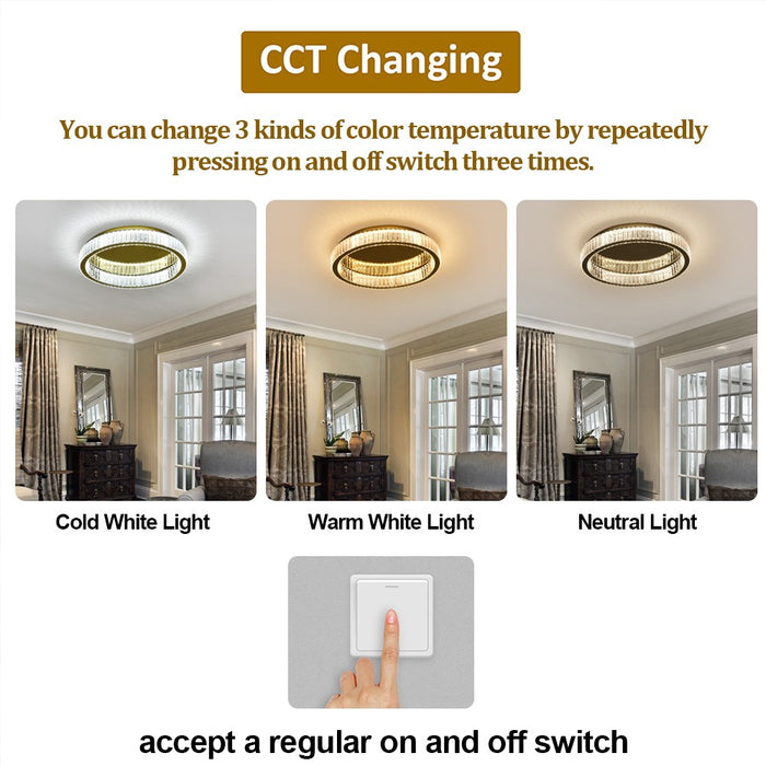 Olympia 62W Tri-Colour Dimmable Crystal Ring Chandelier – 59cm