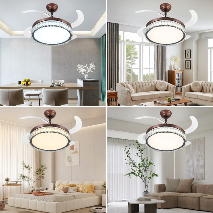 Windora Thalia 42" Antique Bronze Crystal Chandelier DC Ceiling Fan w/ 3CCT LED Remote