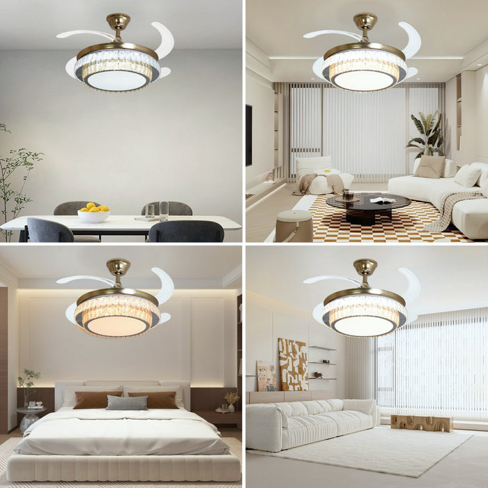 Windora Aurea 42" Gold Dual-Tone Crystal DC Ceiling Fan w/ 3CCT LED Remote Control