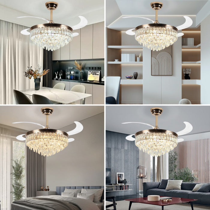 Windora Seraphina 42" Crystal Cascade DC Ceiling Fan w/ 3CCT LED Remote Control