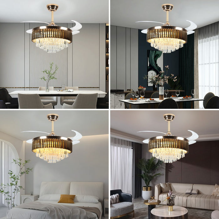 Windora Leontis 42" Gold Crystal Chandelier Fan