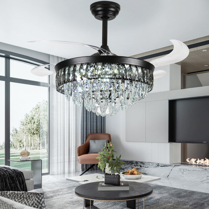 Windora Nyx 42" Black Crystal Chandelier Fan