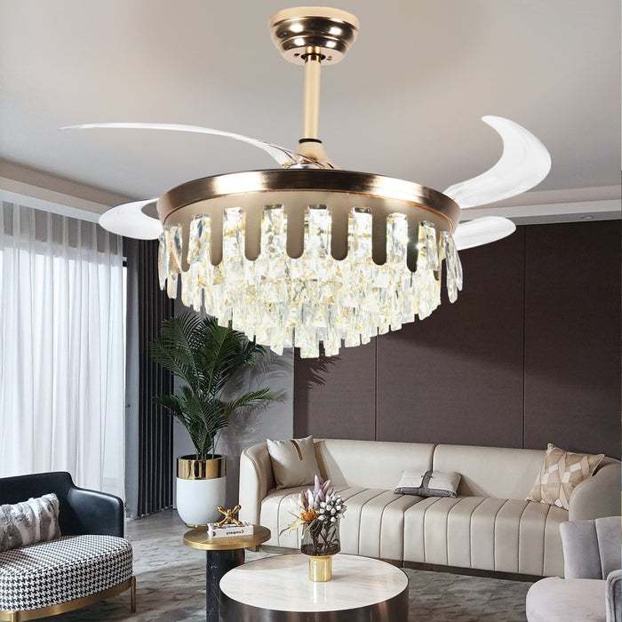 Windora Valen 42" Gold Crystal Chandelier Fan