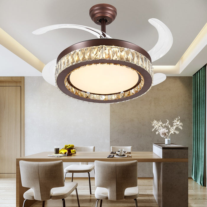 Windora Calista 42" Antique Bronze Crystal Chandelier DC Ceiling Fan w/ 3CCT LED Remote Control