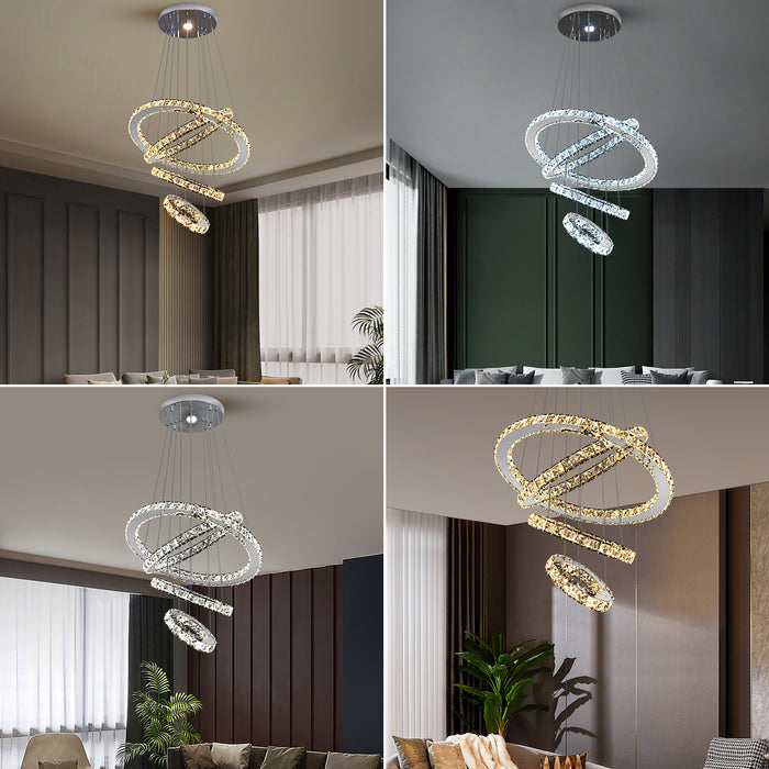 Malara 4-Ring Dimmable Crystal Chandelier – Silver Finish