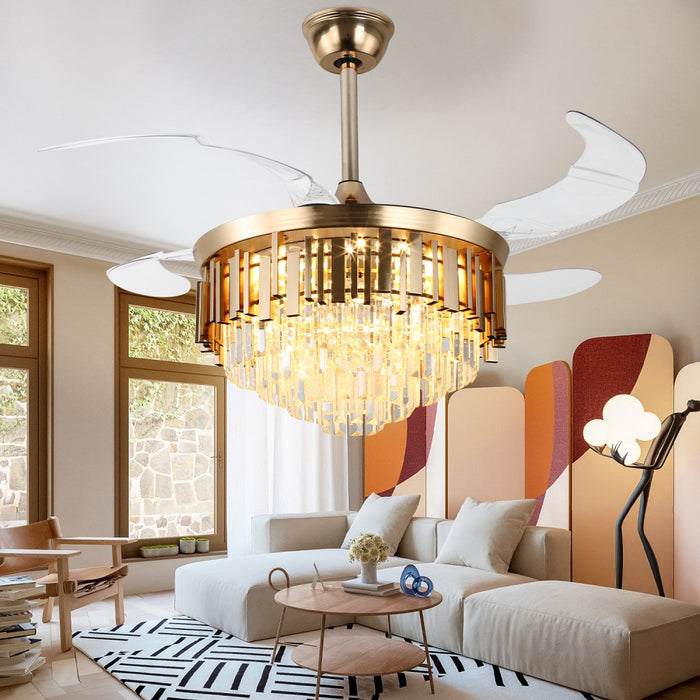 Windora Solenne 42" Gold Crystal Chandelier DC Ceiling Fan w/ 3CCT LED Remote