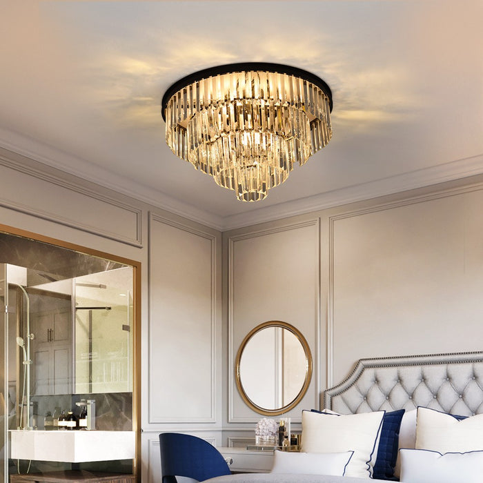 Brionne Crystal Tiered Flush Mount Chandelier 60/80cm Gold/Black