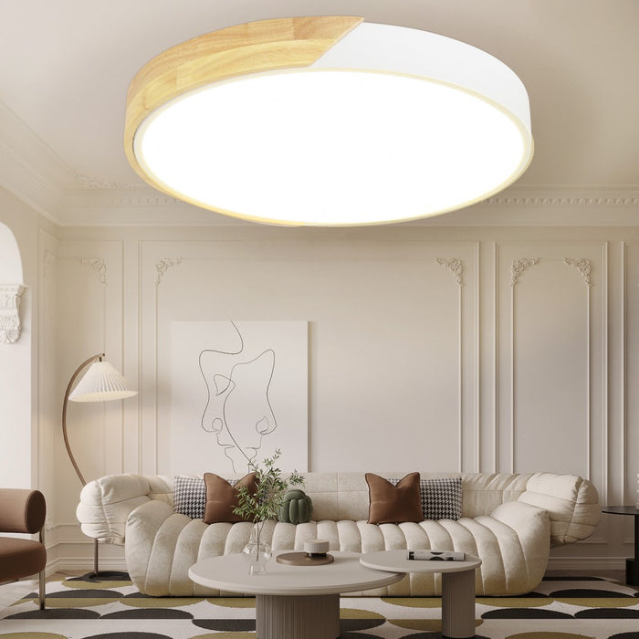 Elwyn 36W Wood Accent Tri-Colour Ceiling Oyster Light – 40cm