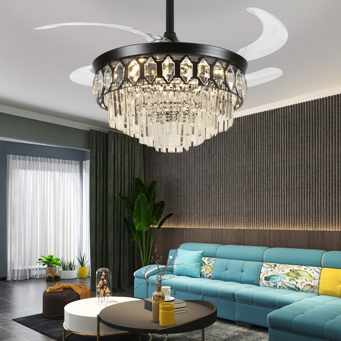 Windora Elowen 42" Black Crystal Chandelier Fan