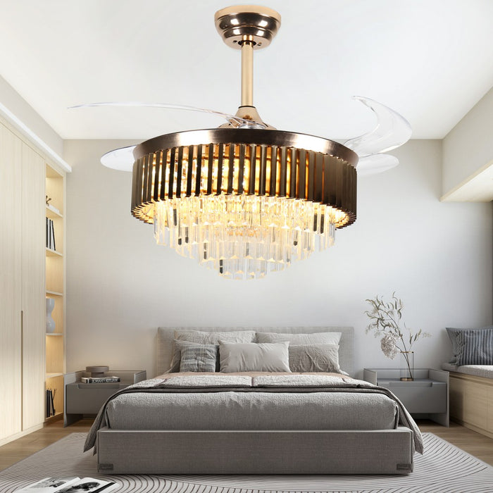 Windora Leontis 42" Gold Crystal Chandelier Fan