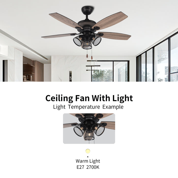 Windora Riven 48" Industrial Cage Light AC Ceiling Fan with E27 Light